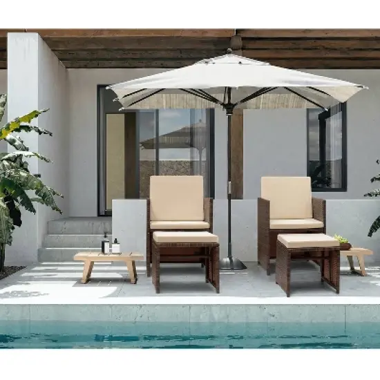 4pc Outdoor Wicker Rattan Set with Cushioned Chairs & Ottomans - Devoko
 image {1}