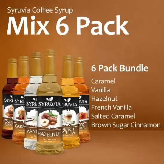 Syruvia Coffee Flavors Variety Pack: Caramel, Vanilla, Hazelnut, French Vanilla, Salted Caramel & Brown Sugar Cinnamon 25.4 fl oz Syrup image {5}