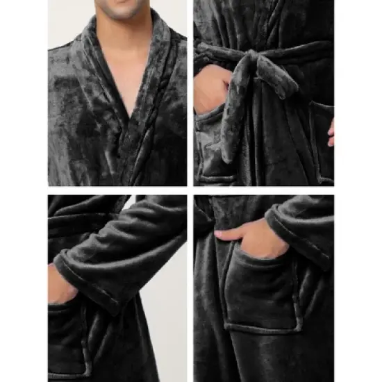 Lars Amadeus Men's Plush Shawl Collar Robe Long Sleeves Spa Bathrobe image {4}