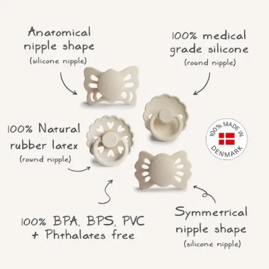 FRIGG Baby's First Pacifier Floral Heart (Cream) 4-Pack image {1}