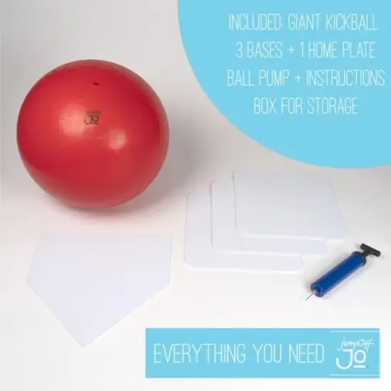 JumpOff Jo Premium Kickball Set - Oversized 15-Inch Kickball, Baseball Bases, Ball Pump & 2 Needles, Equipment for Backyard Games & Outdoor Activities image {5}