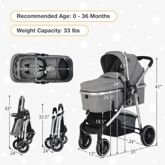 Infans 2 in 1 Convertible Baby Stroller High Landscape Infant Stroller Grey image {6}