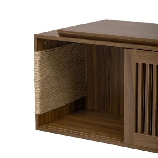 Whisen Furniture-Style TV Stand & Hidden Cat Litter Box & Cat Bed, House with Removable Sliding Door image {12}