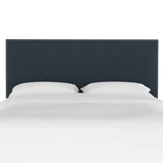 Queen Bella Nail Button Border Headboard Navy Linen/Pewter - Skyline Furniture image {1}