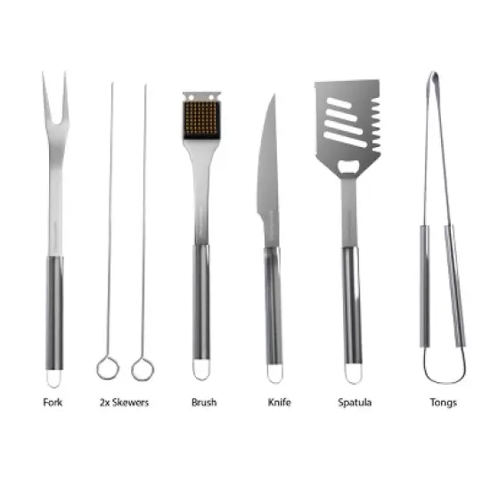7-Piece BBQ Grill Tool Kit - Stainless Steel BBQ Accessories Kitchen Set with Spatula, Tongs, Fork, Knife, Brush, Skewers, and Case by Home-Complete image {2}