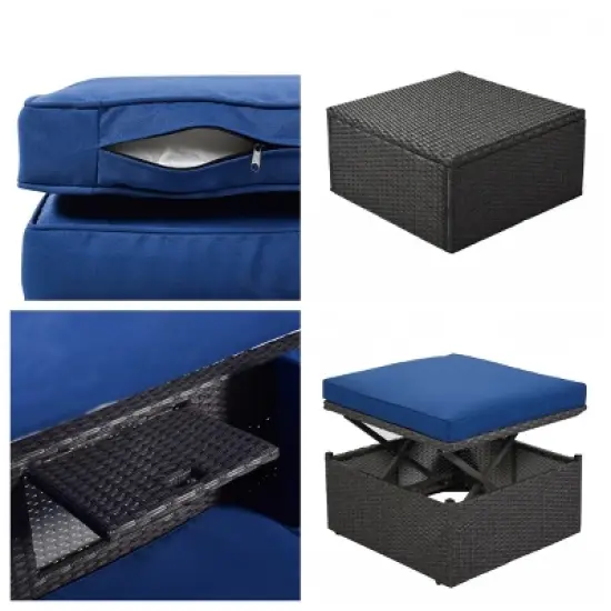 Outdoor Wicker Patio Daybed with Retractable Canopy, Sunbed with Ottoman and Height Adjustable Table, Daybed with Foam Cushions&ndash;Cuddlewood image {5}