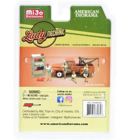 "Lady Mechanic" 6 piece Diecast Set (4 Figurines and 2 Accessories) for 1/64 Scale Models by American Diorama image {2}