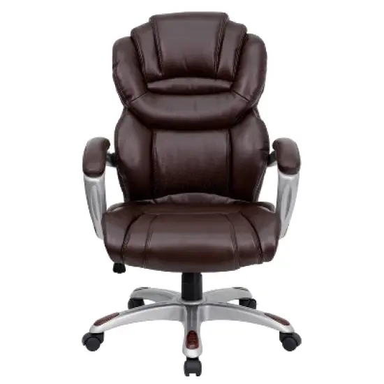 High Back LeatherSoft Executive Swivel Ergonomic Office Chair with Accent Layered Seat and Back and Padded Arms Brown - Flash Furniture image {3}