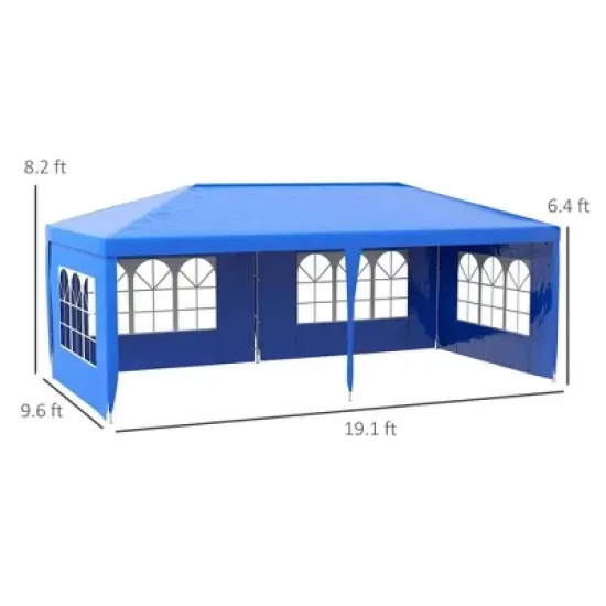 Resenkos Canopy, Outdoor Canopy Tent,9.6' x 19' Large Party Tent with 4 Removable Window Sidewalls for Weddings, Picnics, Blue image {6}