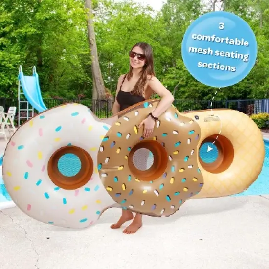 Aquamazing Ice Cream Cone Giant Inflatable XL Swimming Pool Float Tube for Kids, Adults- Huge 7 Ft Long - Mesh Sections Seats 3 People - Perfect for image {2}