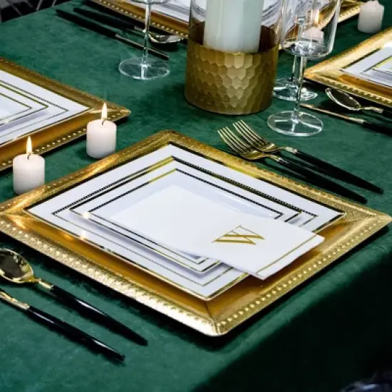 Silver Spoons Disposable Charger and Plate Set for Party, Includes 20 Charger Plates (13&rdquo;), 20 Dinner Plates (10.25&rdquo;) & 20 Side Plates (7.5&rdquo;), Silver image {5}