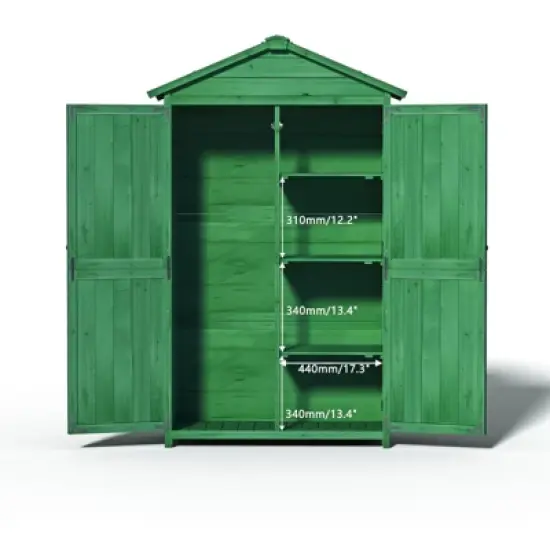 Gulches Outdoor Wood Storage Shed, Garden Tool Cabinet with Waterproof Asphalt Roof, Double Doors, Multiple-tier Shelves,Forest Green image {3}