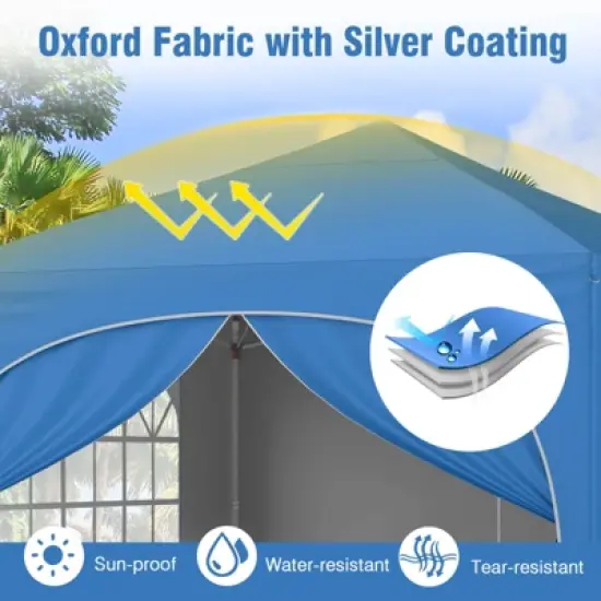 Costway 10 X 10 FT Pop up Canopy Tent Outdoor Easy Setup Sunshade with Wheeled Bag Blue/White/Gray image {6}