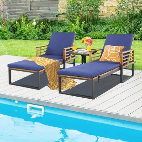 Tangkula 2 Pieces Outdoor Chaise Lounge Chair w/ 4-Position Adjustable Backrest Backyard Poolside image {1}