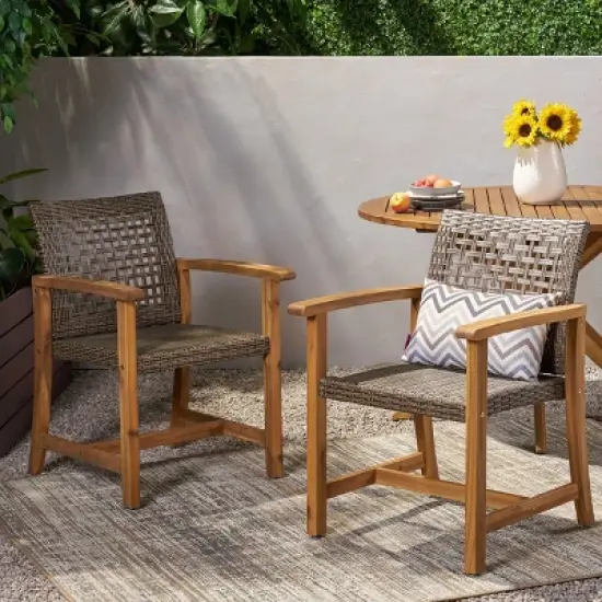 Patio Arm Chair Set Of 2,Wood Patio Chair With Wicker Weave Seat,Outdoor Arm Chair,Arm Chair For Patio,Backyard-Cuddlewood image {2}