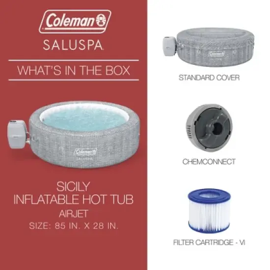 Coleman SaluSpa Sicily AirJet Hot Tub with 180 Soothing Jets with Set of 2 Bestway Underwater Non Slip Pool and Spa Seat with Adjustable Legs, Gray image {4}