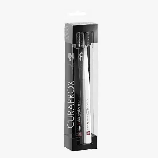 Curaprox Black is White Duo Toothbrush &ndash; Ultra Soft Carbon Whitening, Black/White, 2-Pack image {5}
