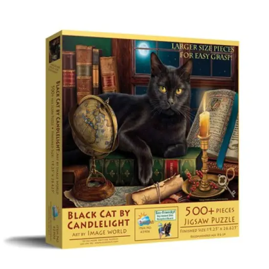 Sunsout Black Cat by Candlelight 500 pc Large Pieces  Jigsaw Puzzle 42906 image {1}