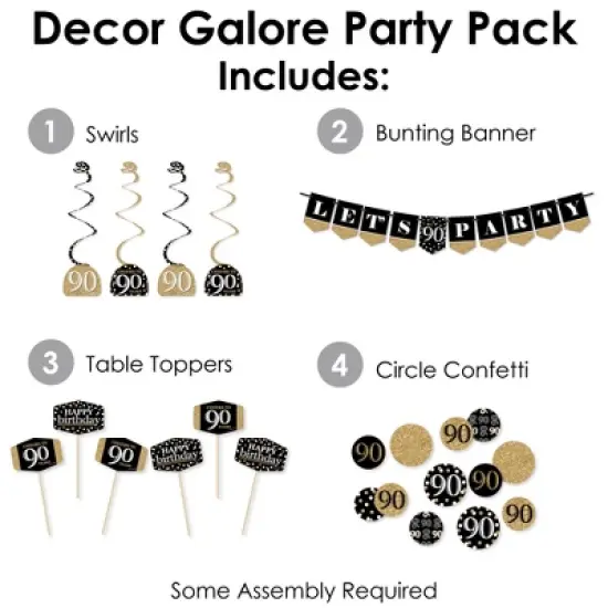 Big Dot of Happiness Adult 90th Birthday - Gold - Birthday Party Supplies Decoration Kit - Decor Galore Party Pack - 51 Pieces image {1}