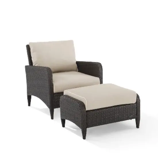 Kiawah 2pc Wicker Patio Chair with Ottoman Seating Set - Crosley image {13}