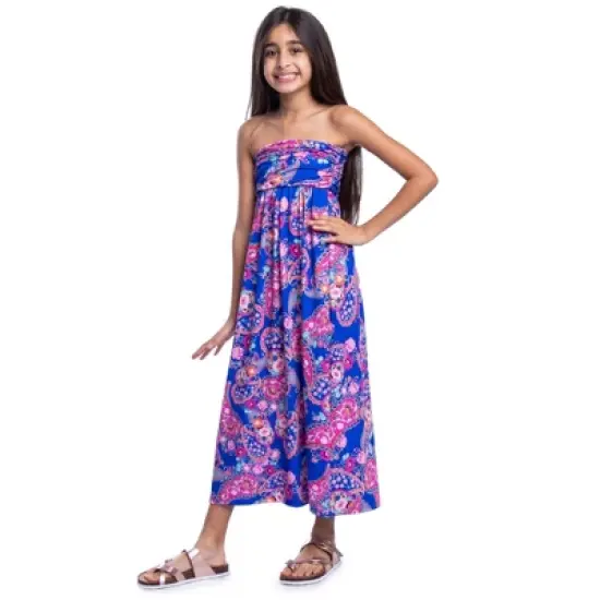 24seven Comfort Apparel Girls Blue Paisley Print Strapless Tube Maxi Dress image {5}