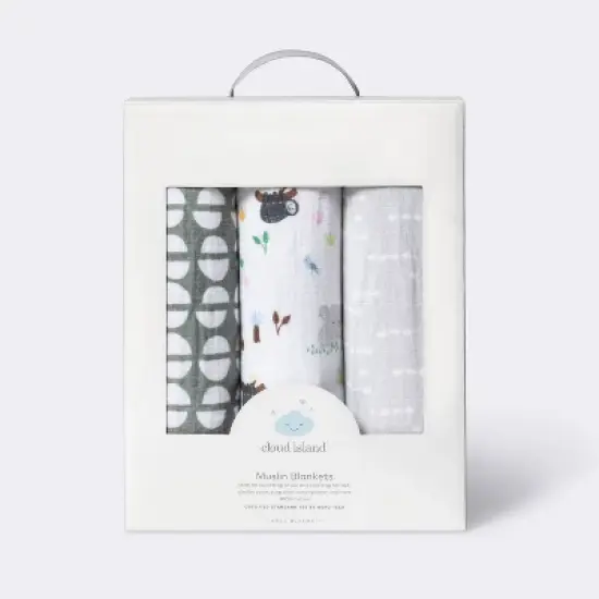 Muslin Swaddle Blankets Jungle - Cloud Island&trade; Gray 3pk image {2}