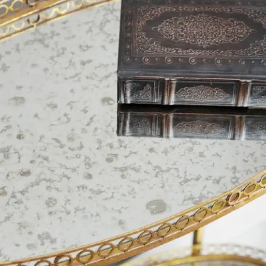 Oval Mirror Rolling Bar Cart Gold - Olivia & May image {2}