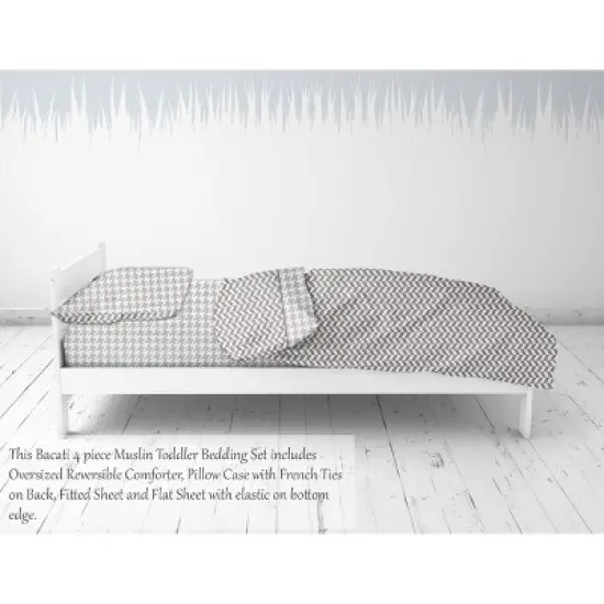 Bacati - Houndstooth/Herringbone Gray Unisex Muslin 4 pc Toddler Bedding Set image {5}
