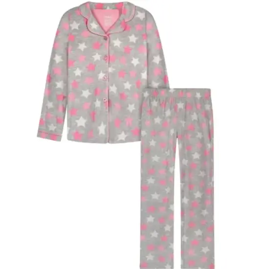 Sleep On It Girls Starry Night 2-Piece Button Up Fleece Coat Pajama Sleep Set image {5}