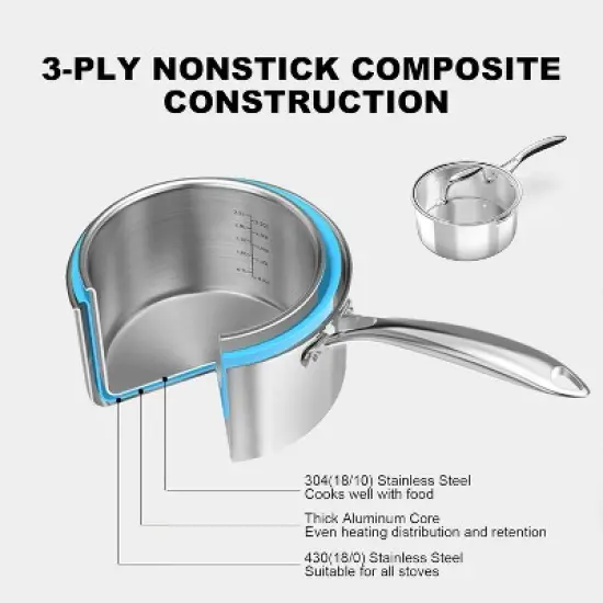 Stainless Steel Pots and Pans Set, imarku Nonstick 11-Piece Kitchen Cookware Sets, Induction Cookware Cooking Pan Set, Dishwasher & Oven Safe Pans image {2}