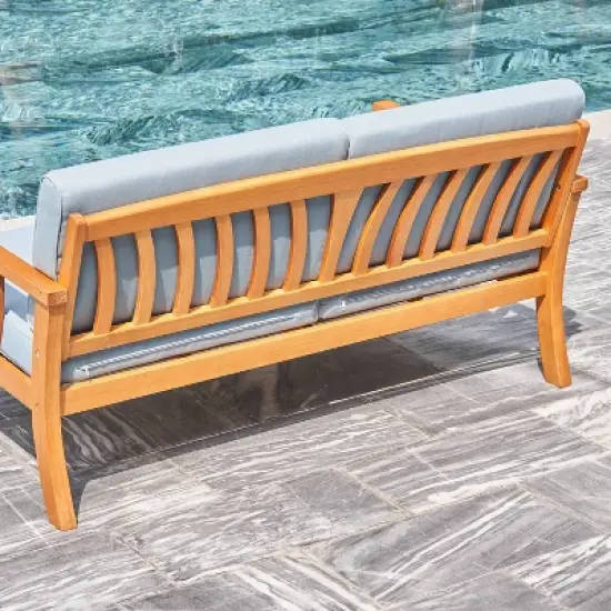 Kapalua Honey Nautical Eucalyptus Wooden Outdoor Sofa Bench with Cushion - Vifah image {3}