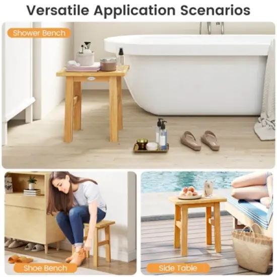 Costway 18" Teak Shower Bench Waterproof Spa Bath Stool for Shaving Legs for Bathroom image {8}