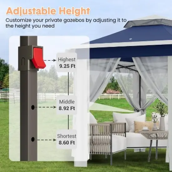 Garvee Pop Up Gazebo,13x13FT Outside Canopy Tent with 6 Pcs Mosquito Netting, Double-Layer Pop Up Canopy for Backyard & Patio Furniture image {3}