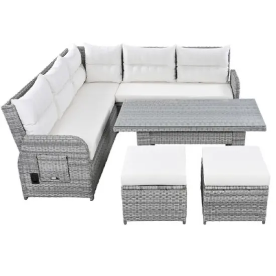 Outdoor Patio Rattan Sectional Sofa Set with Adjustable Height Table and 2 Reclining Seat, Extendable Side Tables image {13}