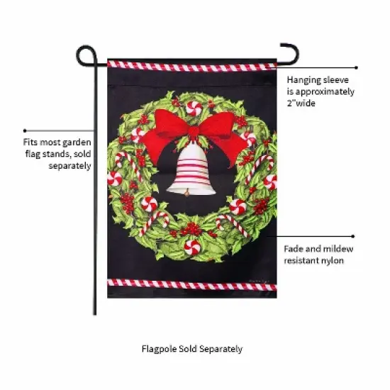 Evergreen Christmas Bell and Wreath Suede Garden Flag 12 x 18 Inches Indoor Outdoor Decor image {5}