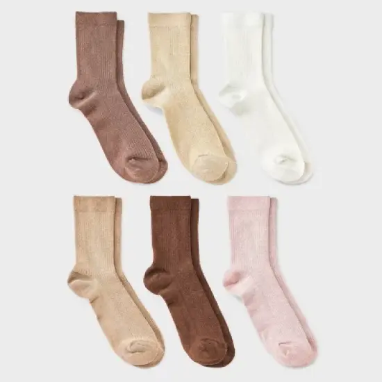 Women's Shimmer and Solid Fine Ribbed 6pk Crew Socks - A New Day&trade; 4-10 image {3}