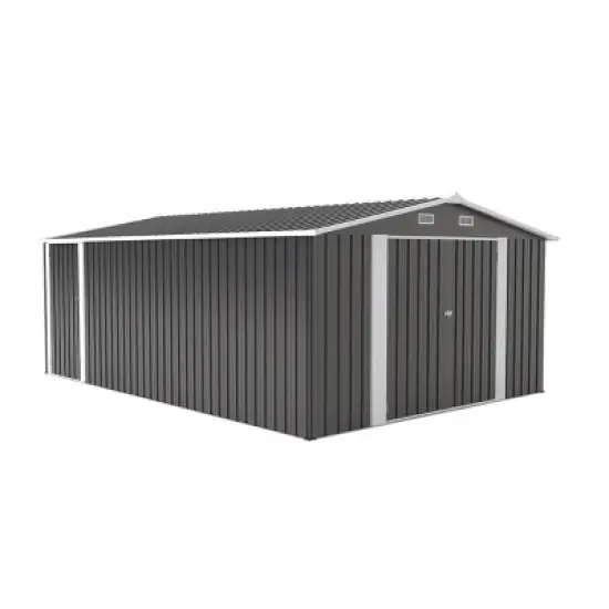 Campcraft 10x14 FT Dark Gray Outdoor Metal Storage Shed with 3 Lockable Doors,4 Vents, Utility Tool Shed for Backyard, Patio, Lawn-Cuddlewood image {4}