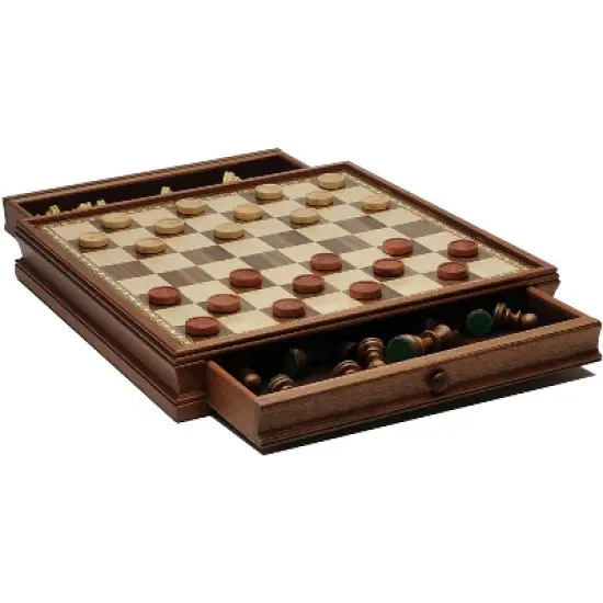 WE Games French Staunton Wood Chess & Checkers Set, 15 inch Board with Storage image {2}