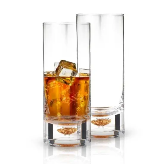 Berkware Elegant Highball Glasses with Unique Embedded Gold Flake Design - 8.5oz image {7}