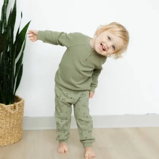 Grayson Collective Baby Boys' Ponte Henley Top & Jogger Pants Set - Olive Green image {3}