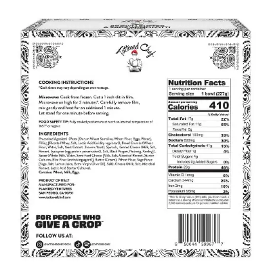 Tattooed Chef Frozen Brown Butter & Sage Agnolotti Bowl - 8oz image {1}