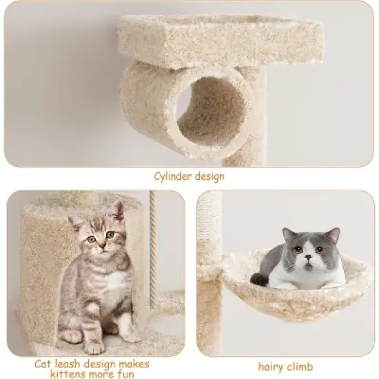 Cat Tree, Tall Cat Tower Condo for Indoor Large Cats, Cat House Furniture with Padded Plush Perch Sisal Scratching Posts image {2}