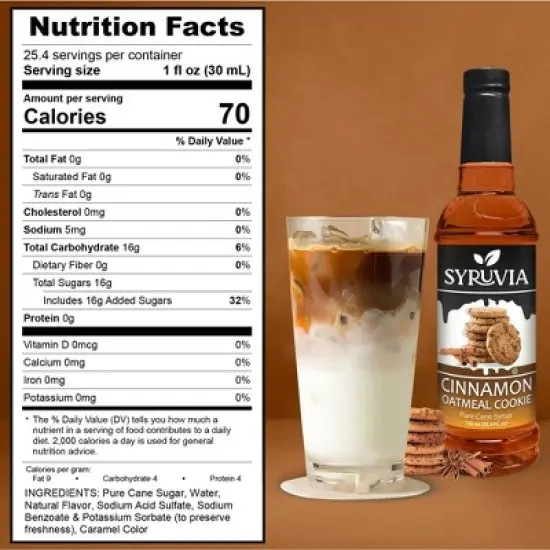Syruvia Cinnamon Oatmeal Cookie Syrup - 25.4 fl oz. Premium Flavoring Syrup For Coffee image {2}