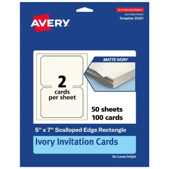 Avery Matte Ivory Invitation Cards, 5" x 7" Rectangle Scalloped Edge image {8}