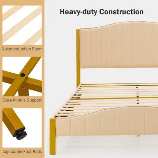 Costway Full\Queen Size Upholstered Bed Frame Mattress Foundation Platform Quilted Headboard image {6}