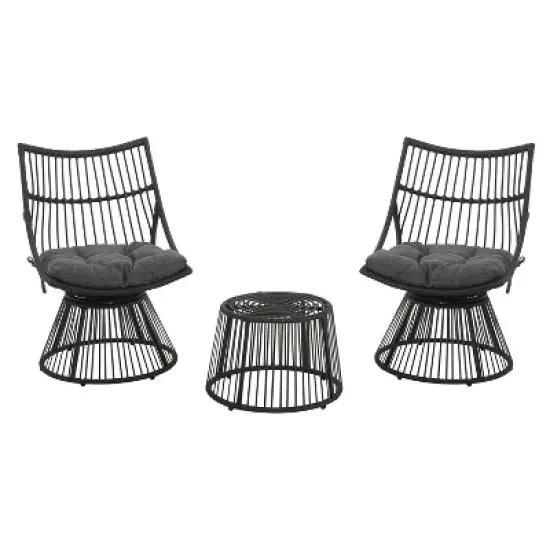 Christopher Knight Home Caryl Outdoor 2 Seater Wicker Chat Set with Grey Cushion image {9}