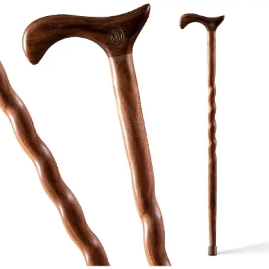 Brazos Handcrafted Wood Walking Cane, Twisted Walnut, Derby Style Handle, for Men & Women, Made in the USA, 34" image {3}