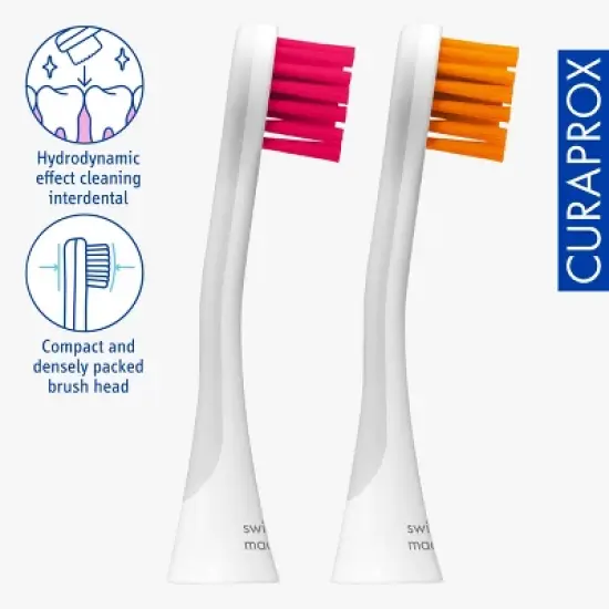 Curaprox Hydrosonic Rainbow Sensitive Brush Heads, Magenta/Orange, 2 pcs image {2}