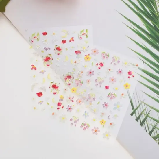 Unique Bargains Self-Adhesive Floral Pattern Nail Art Stickers White Red 2 Pcs image {4}