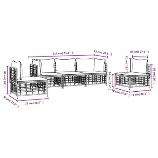 vidaXL - Patio Furniture Set 5 Piece - Poly Rattan Modular Garden Lounge with Cushions - Anthracite/Dark Gray image {7}